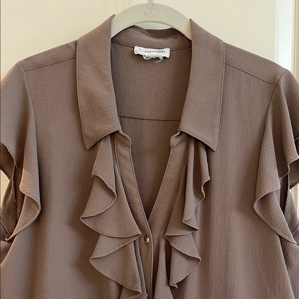 Calvin Klein Ruffled Brown Blouse - Picture 3 of 5